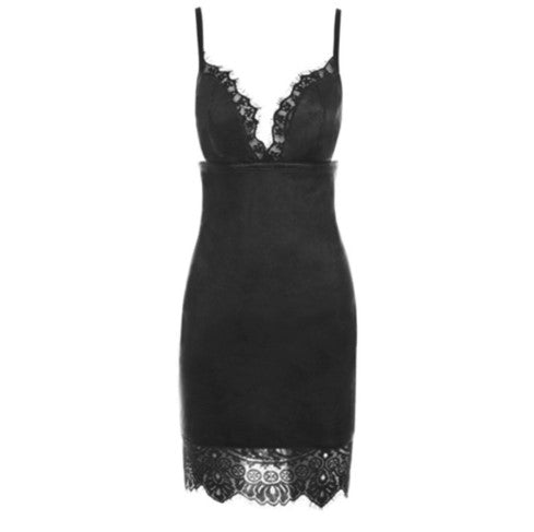 Backless Lace Leather Bodycon Dress