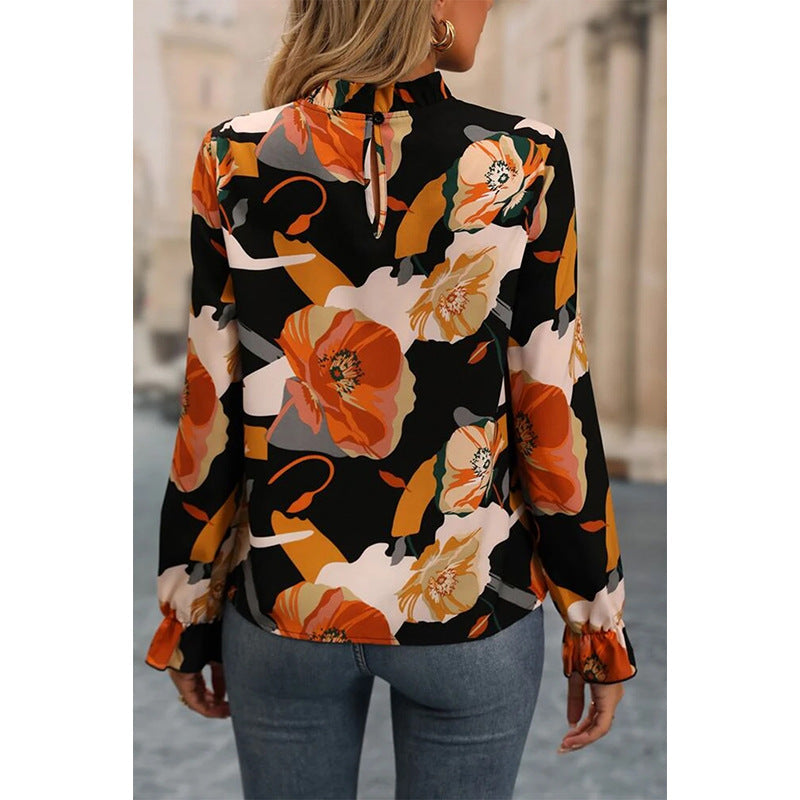 2026 Early Autumn Chiffon Floral Blouse for Women