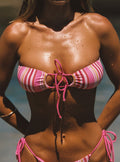 Tropical Vibes Bandeau Bikini Top Pink Stripe