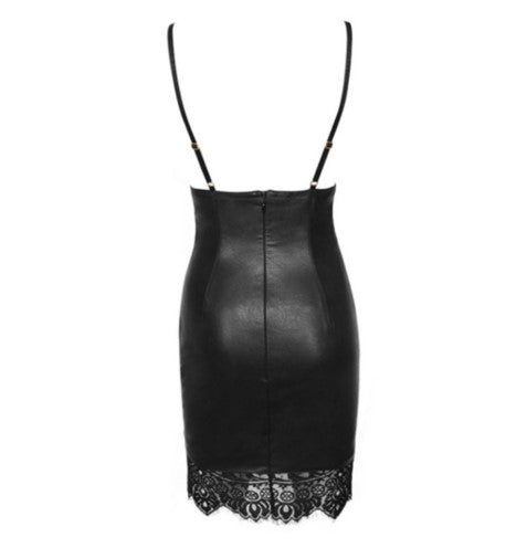 Backless Lace Leather Bodycon Dress