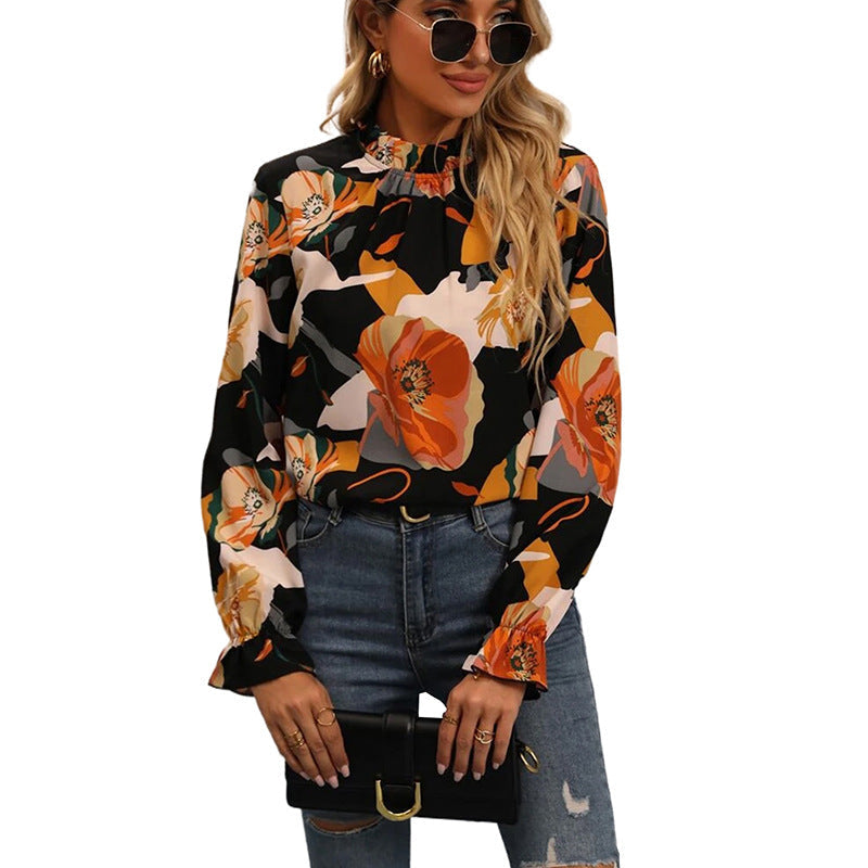 2026 Early Autumn Chiffon Floral Blouse for Women