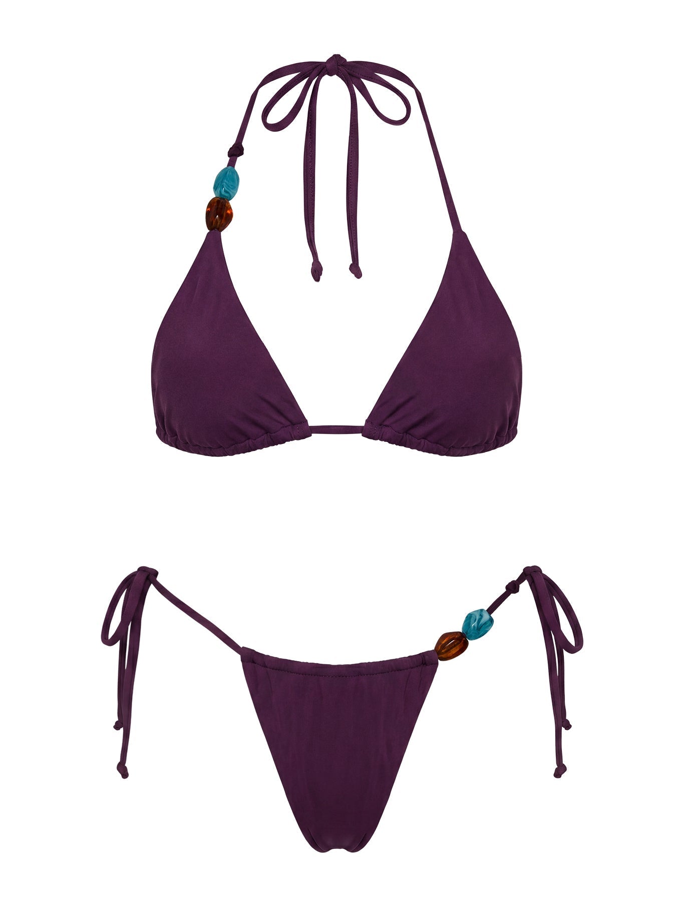 Glora Tie Side Beaded Bikini Bottoms Purple
