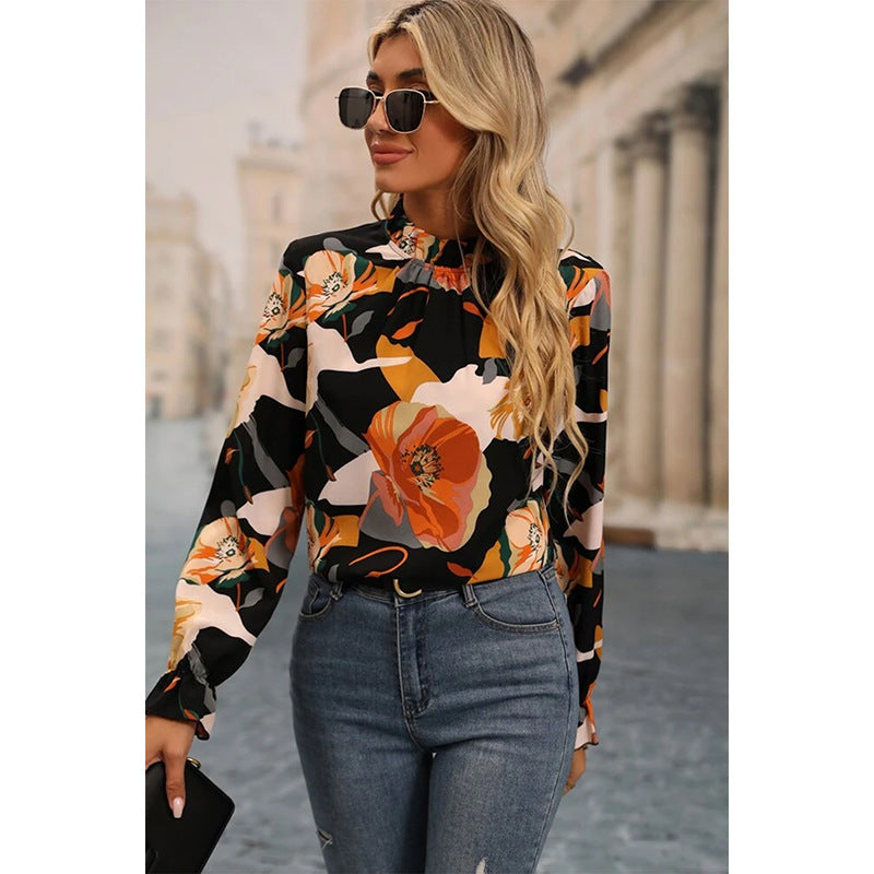 2026 Early Autumn Chiffon Floral Blouse for Women