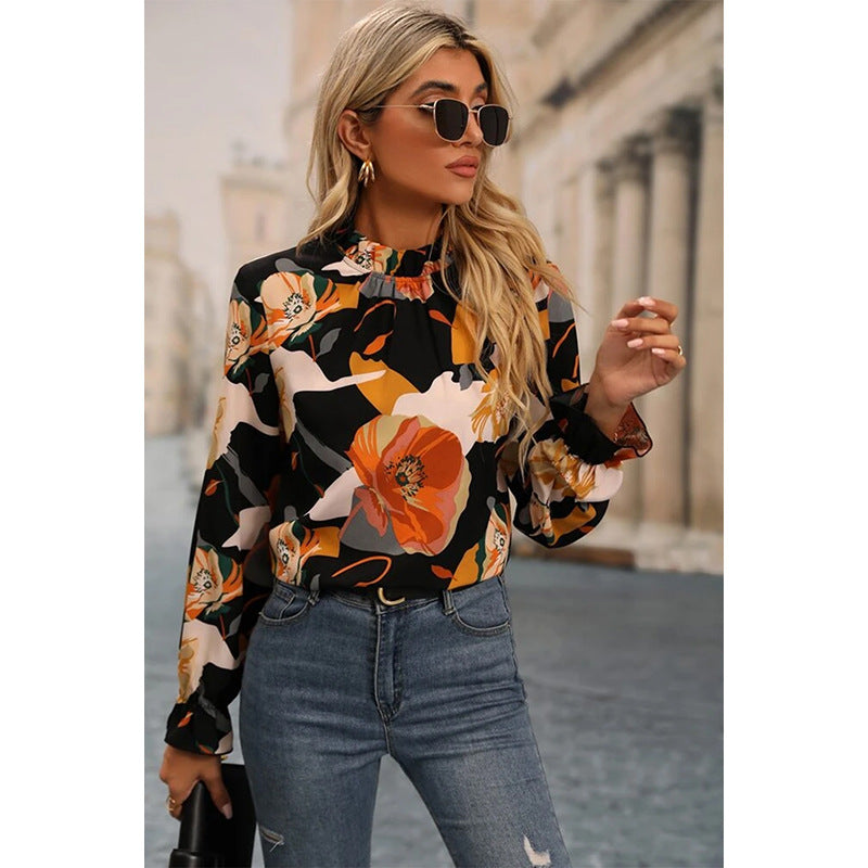 2026 Early Autumn Chiffon Floral Blouse for Women