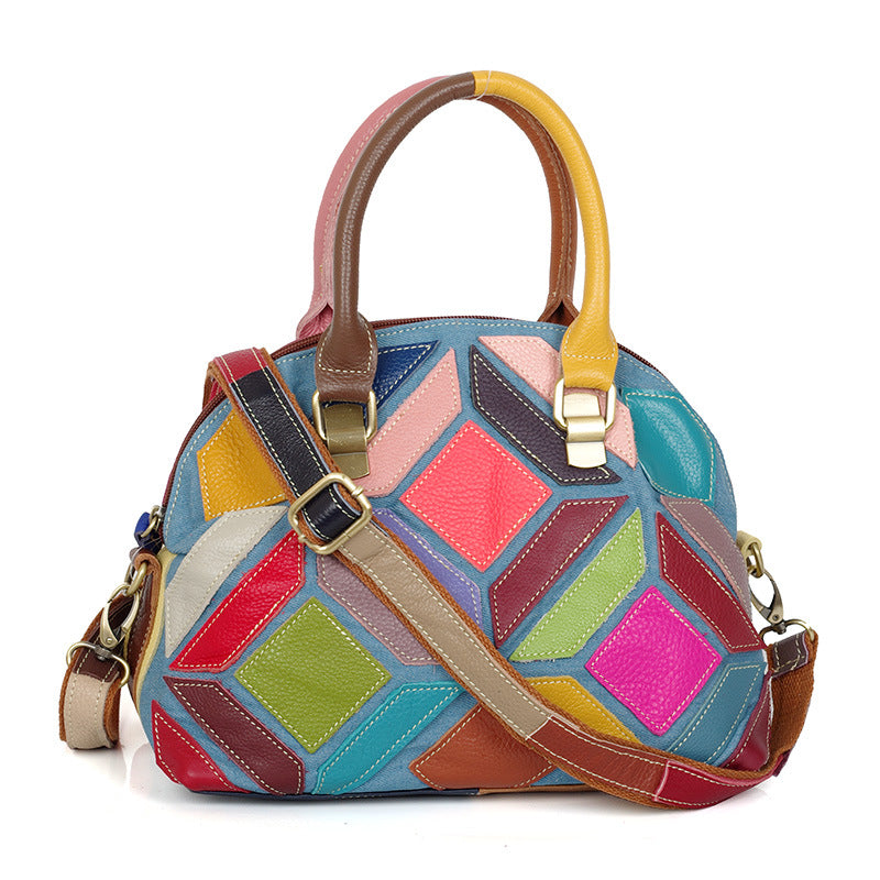 Casual Denim and Leather Shoulder Bag