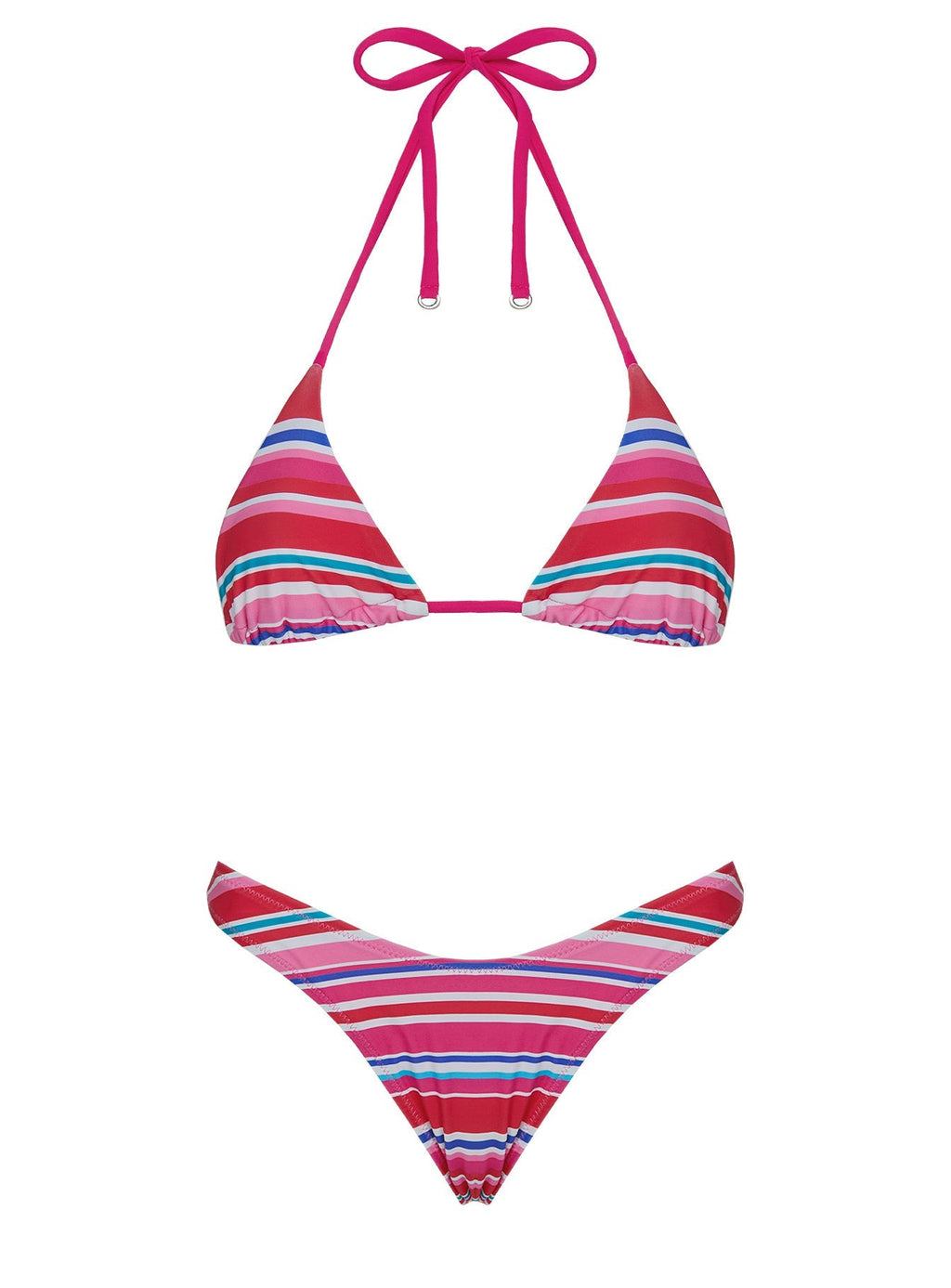 Ellie High Cut Shine Bikini Bottoms Pink Stripe