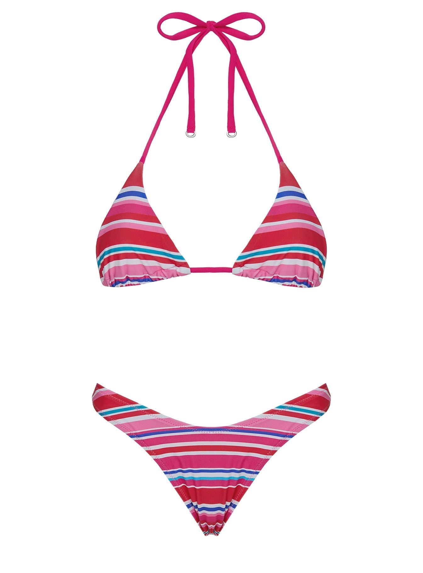 Ellie High Cut Shine Bikini Bottoms Pink Stripe