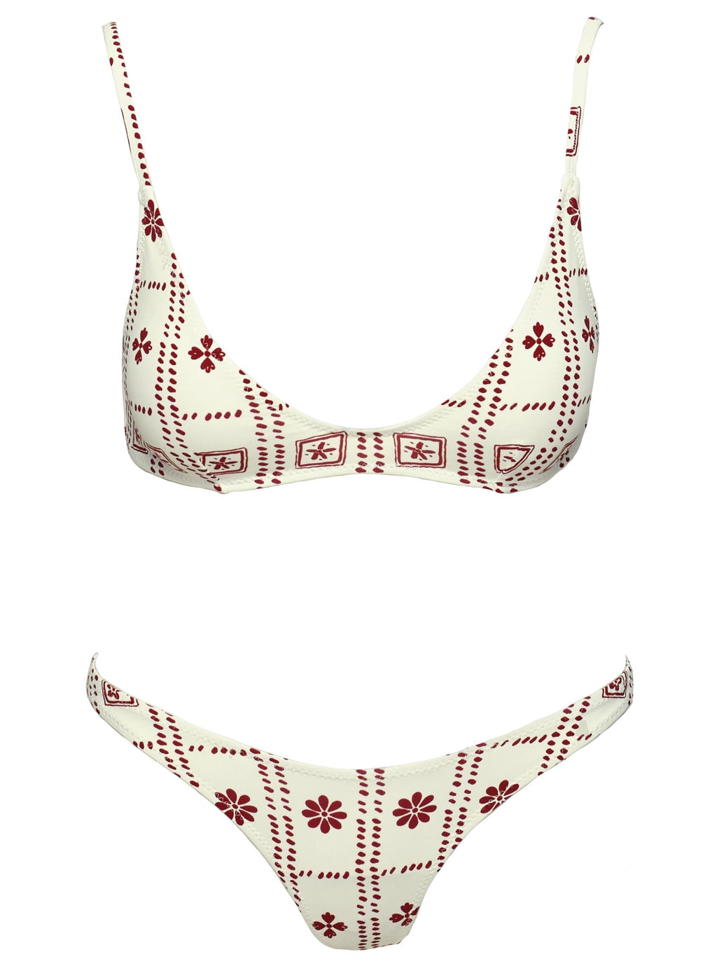 Love Letters High Cut Cheeky Bikini Bottoms White / Red
