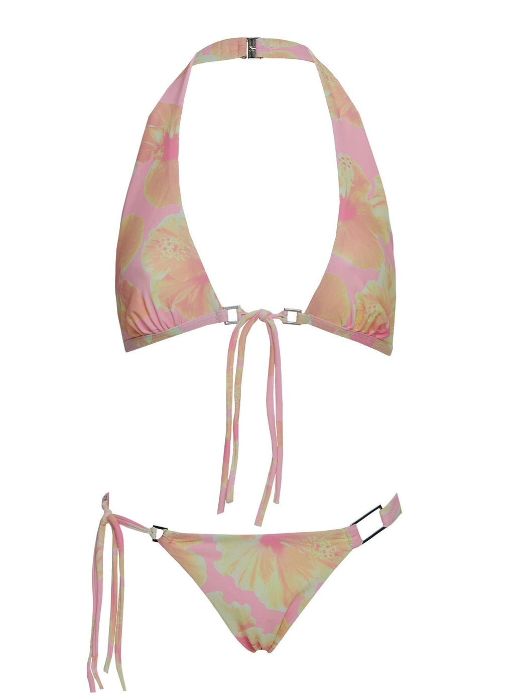 Janessa Hardware Halter Bikini Top Pink / Yellow Floral