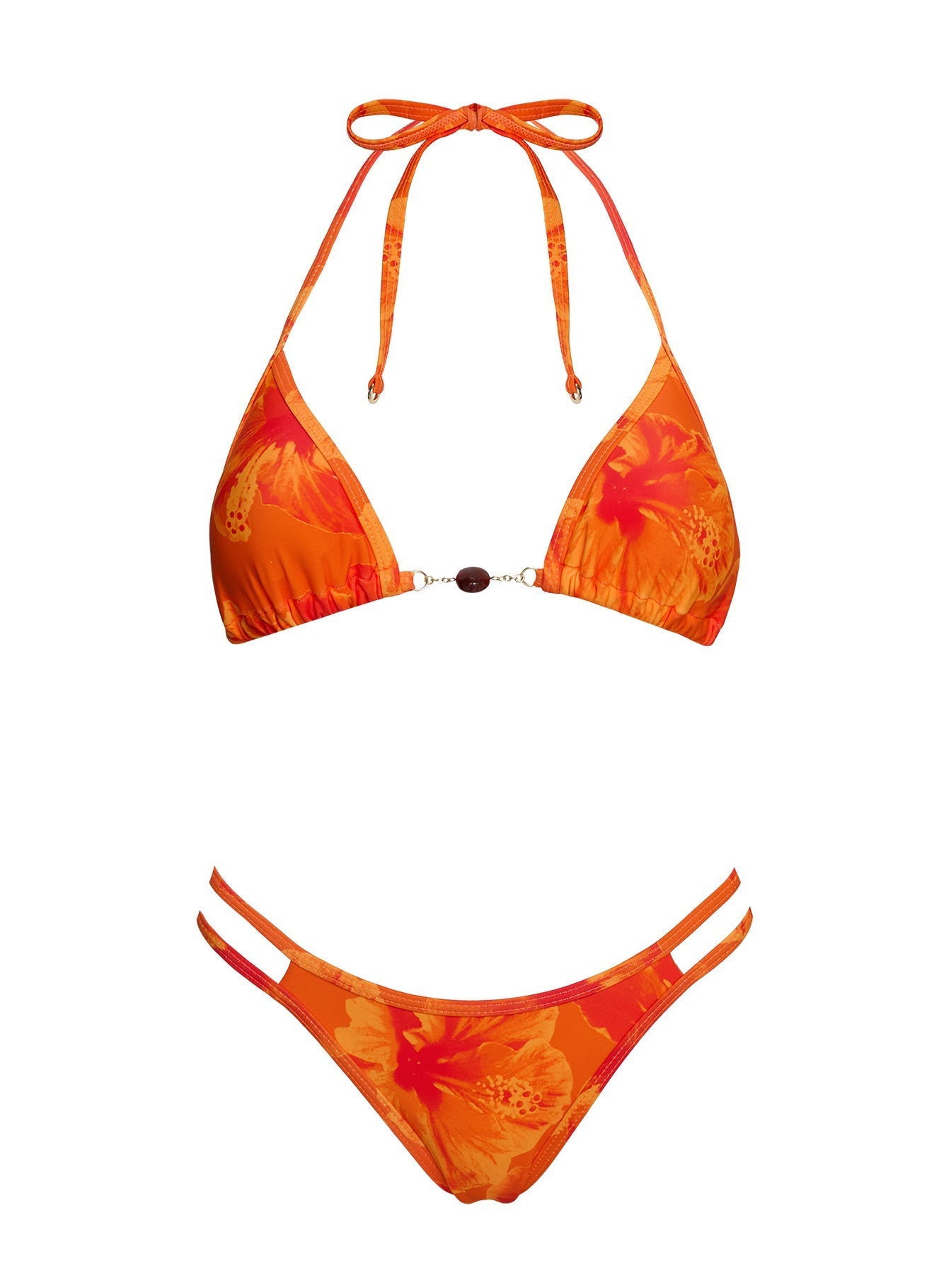 Maurita Hardware Halter Bikini Top Orange Hibiscus