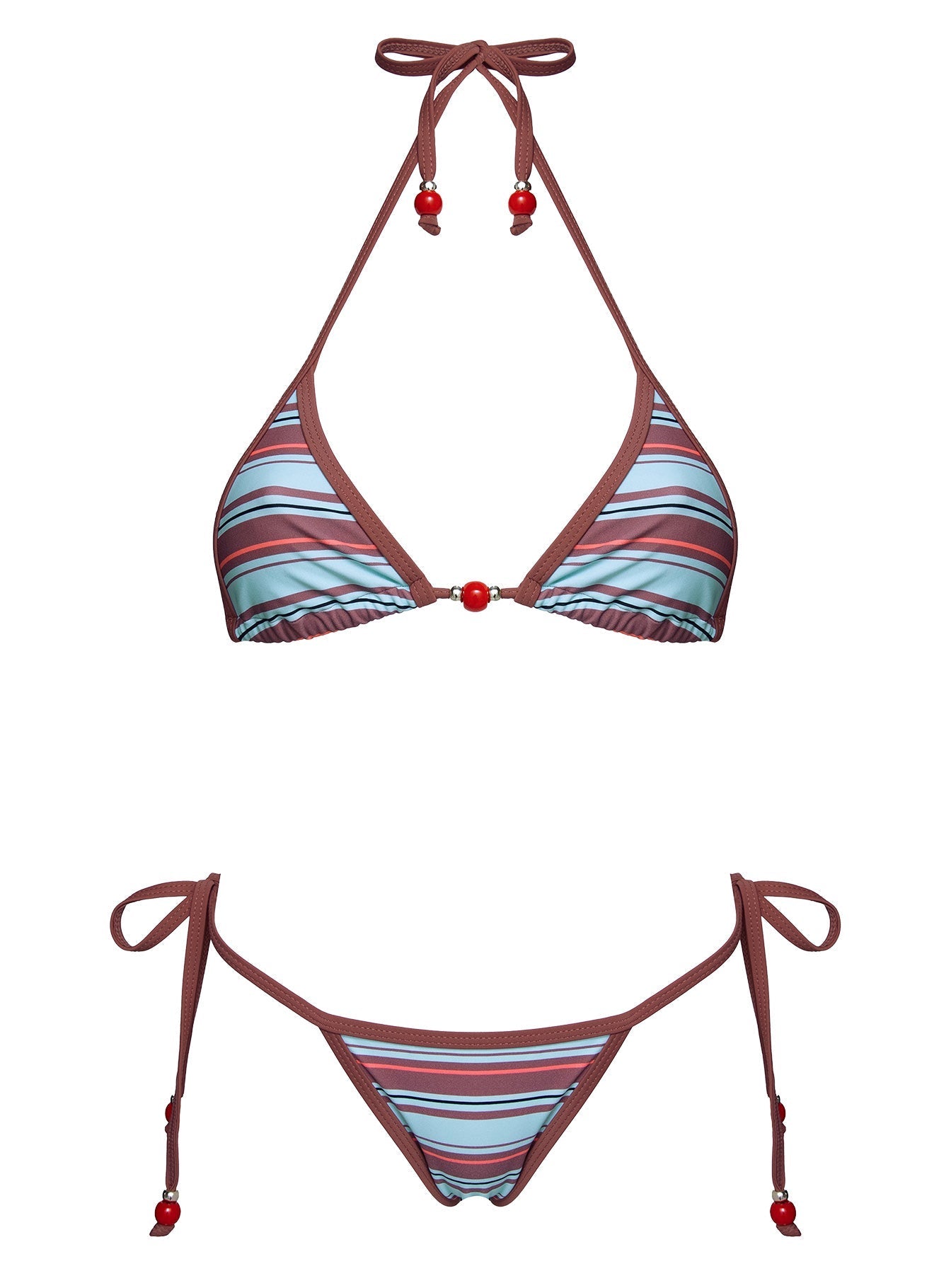 Mikaya Beaded Tie Side Bikini Bottoms Blue / Brown Stripe