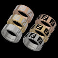 FR1 Titanium steel jewelry wholesale FD black and white oil dripping double F letter wide face ring couple simple ring