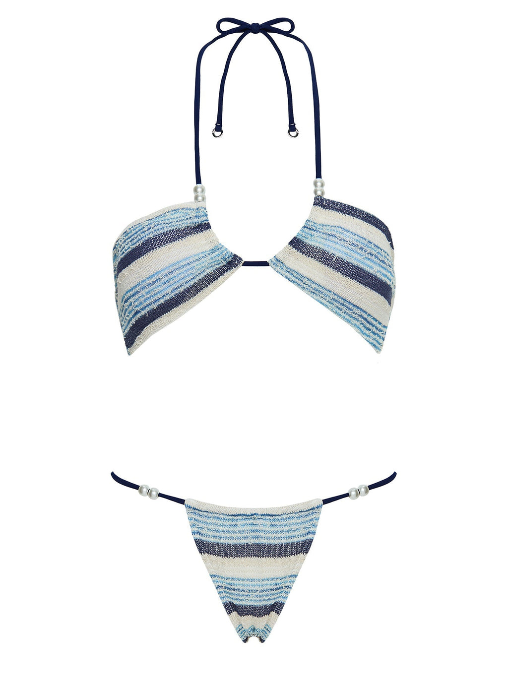 Saltwater Bead Detail Bikini Bottoms Blue Stripe