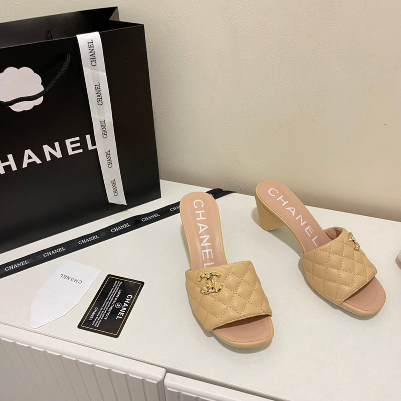 MCS54 Leather slippers Women Heel 6CM shoes 35-41 With box