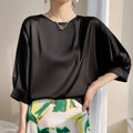2026 Women's Short Sleeve Satin Blouse - Plus Size