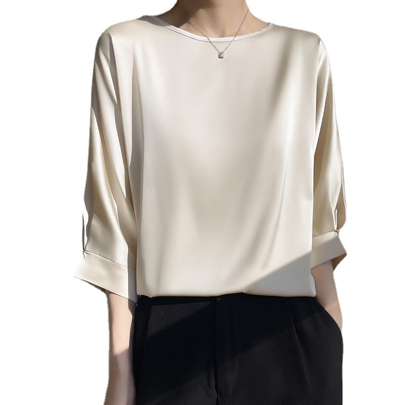 2026 Women's Short Sleeve Satin Blouse - Plus Size