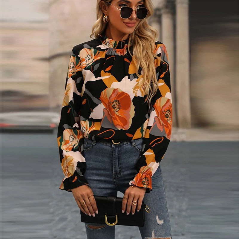 2026 Early Autumn Chiffon Floral Blouse for Women